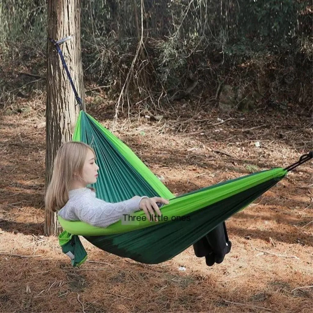 Hamock Double Inflatable Hammock Outdoor Swing Anti-Rollover Outdoor Camping Outdoor Mosquito-Proof and Durable Hanmock(Green,B)