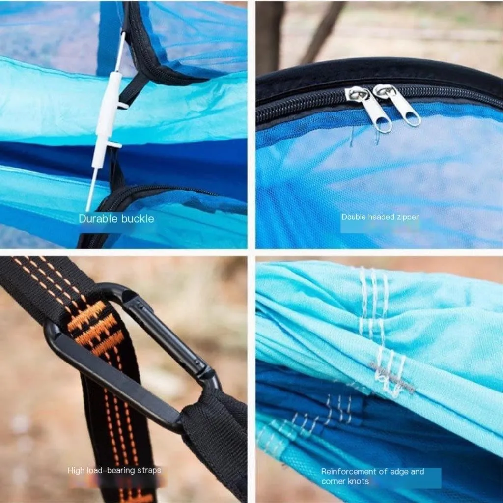 Hamock Outdoor Anti-Mosquito Hammock Automatic Quick Opening with Mosquito Net Parachute Cloth Single Double Hanmock(B)