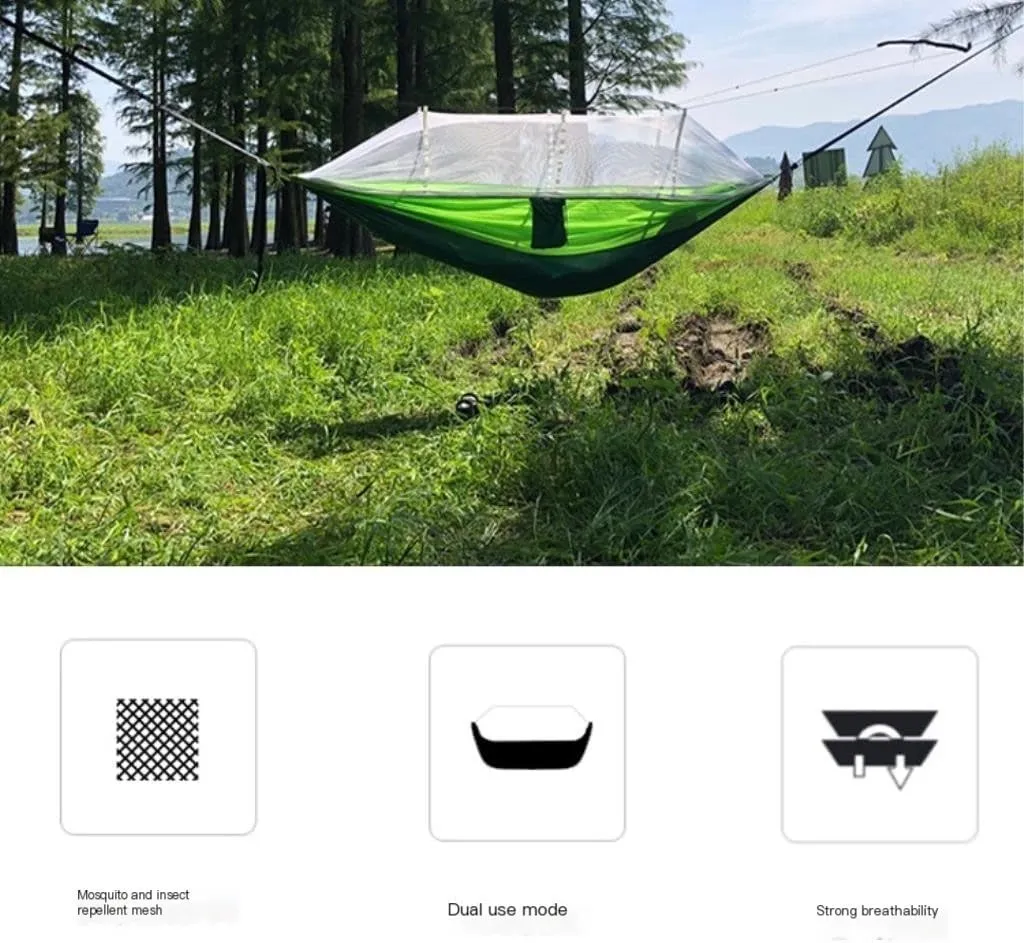 Hamock Outdoor Anti-Mosquito Hammock Automatic Quick Opening with Mosquito Net Parachute Cloth Single Double Hanmock(Blue,B)