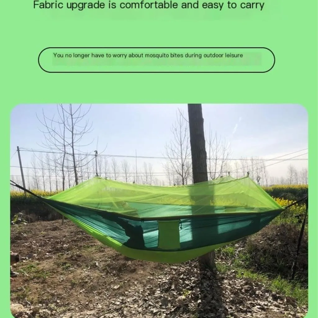 Hamock Outdoor Anti-Mosquito Hammock Automatic Quick Opening with Mosquito Net Parachute Cloth Single Double Hanmock(Blue,B)