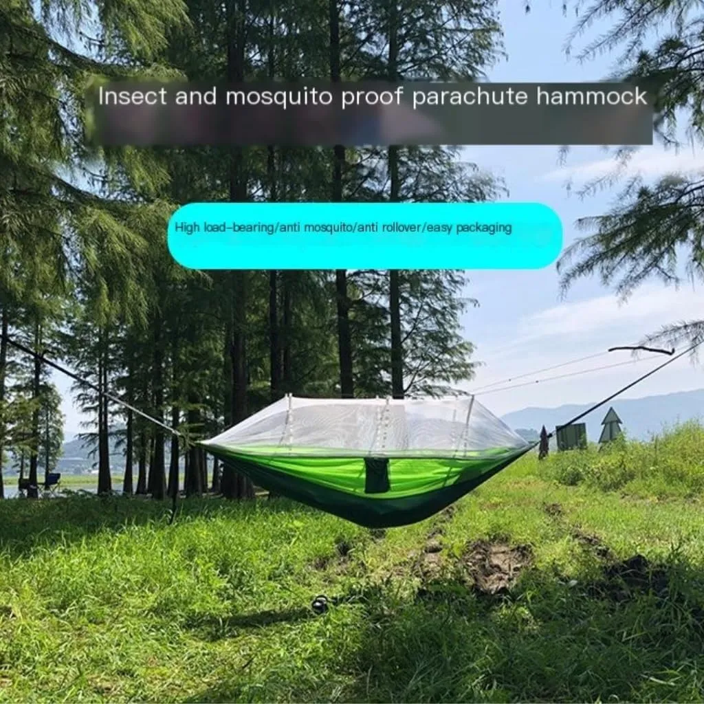 Hamock Outdoor Anti-Mosquito Hammock Automatic Quick Opening with Mosquito Net Parachute Cloth Single Double Hanmock(Blue,B)