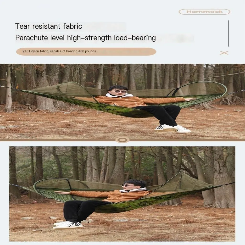 Hamock Outdoor Camping Camping Hammock Sheet Double Automatic Quick-Open Pole Mosquito Net Anti-Rollover Hammock Hanmock(B)