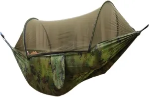 Hamock Outdoor Camping Camping Hammock Sheet Double Automatic Quick-Open Pole Mosquito Net Anti-Rollover Hammock Hanmock(B)