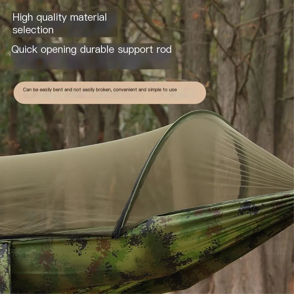 Hamock Outdoor Camping Camping Hammock Sheet Double Automatic Quick-Open Pole Mosquito Net Anti-Rollover Hammock Hanmock(B)