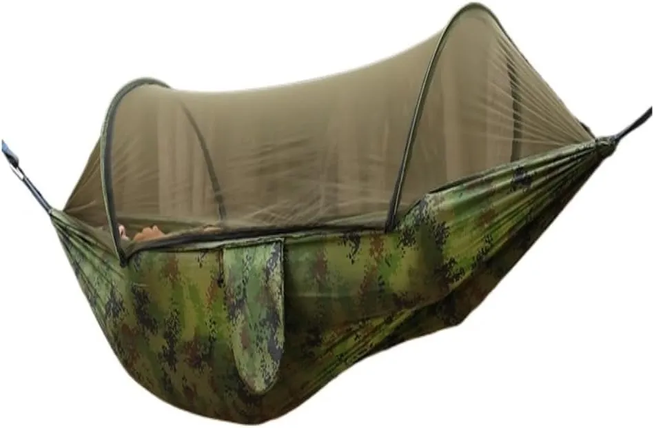 Hamock Outdoor Camping Camping Hammock Sheet Double Automatic Quick-Open Pole Mosquito Net Anti-Rollover Hammock Hanmock(B)