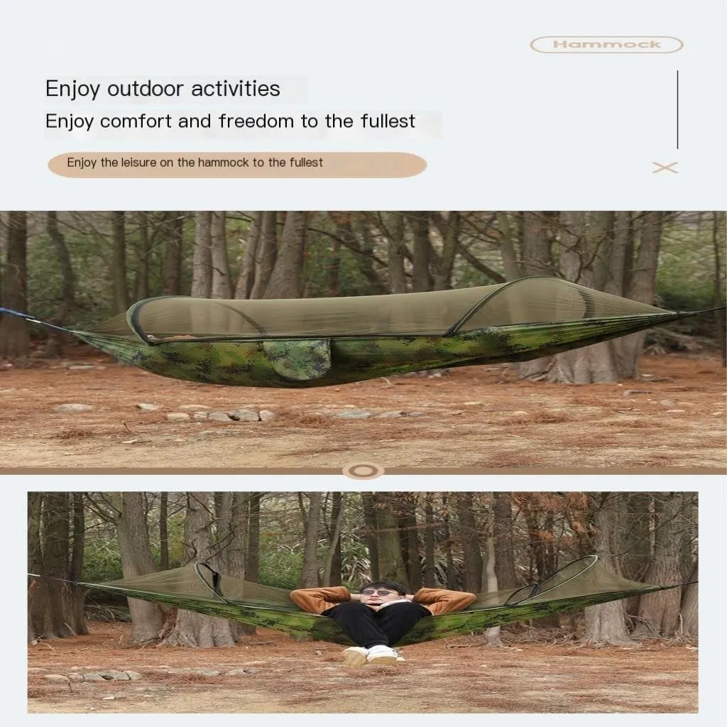 Hamock Outdoor Camping Camping Hammock Sheet Double Automatic Quick-Open Pole Mosquito Net Anti-Rollover Hammock Hanmock(B)