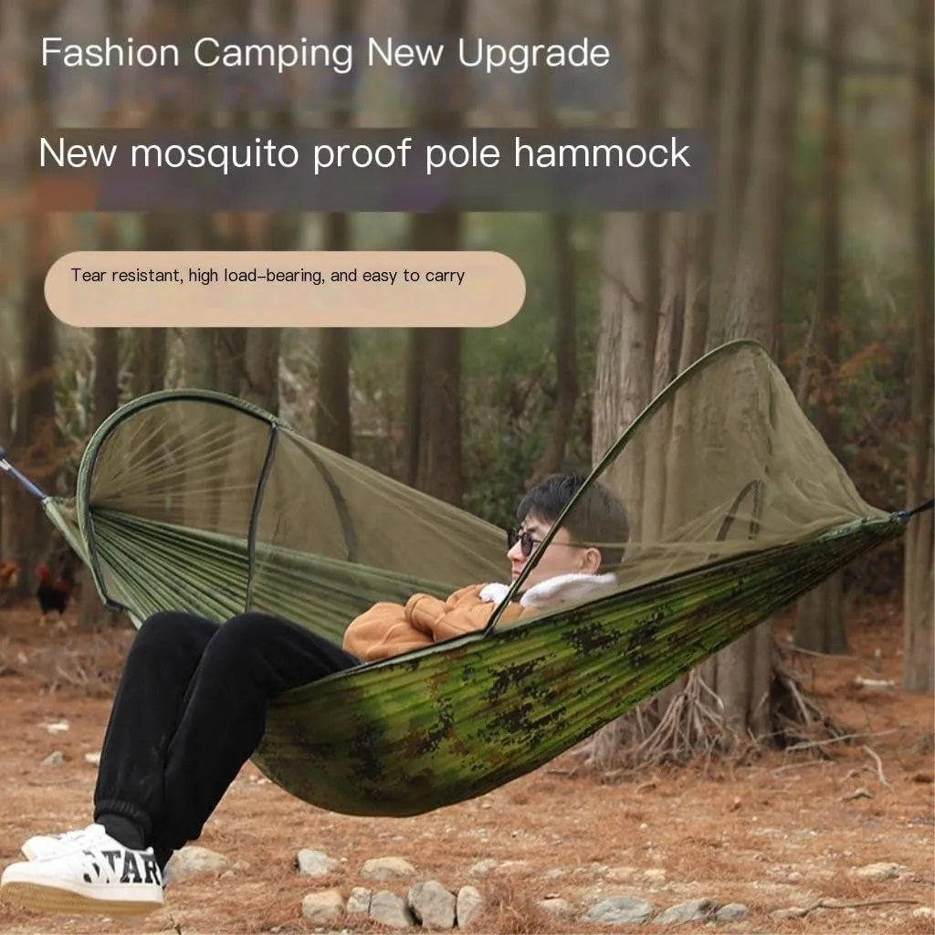Hamock Outdoor Camping Camping Hammock Sheet Double Automatic Quick-Open Pole Mosquito Net Anti-Rollover Hammock Hanmock(B)