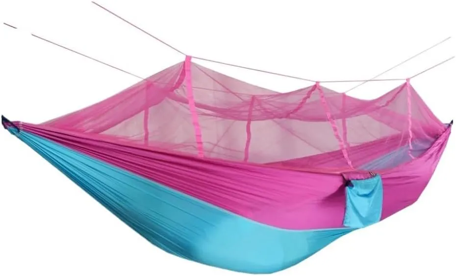 Hamock Outdoor Camping Outdoor Mosquito Net Hammock Double 210T Nylon Anti-Mosquito Parachute Cloth Air Camping Tent Hanmock(Pink)