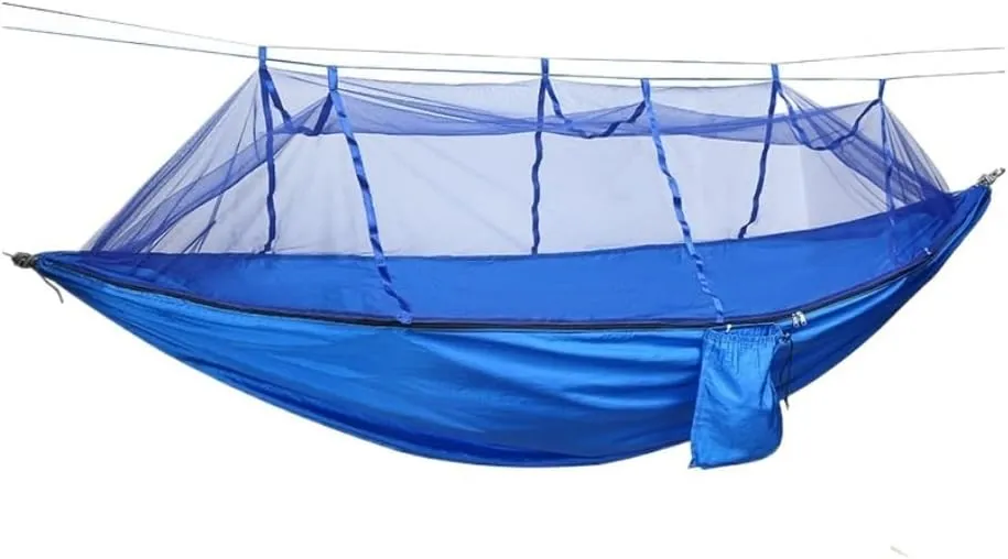 Hamock Outdoor Camping Parachute Hammock with Mosquito Net Anti-Mosquito Nylon Double Camping Portable Hammock Hanmock(Blue)