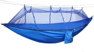 Hamock Outdoor Camping Parachute Hammock with Mosquito Net Anti-Mosquito Nylon Double Camping Portable Hammock Hanmock(Blue)