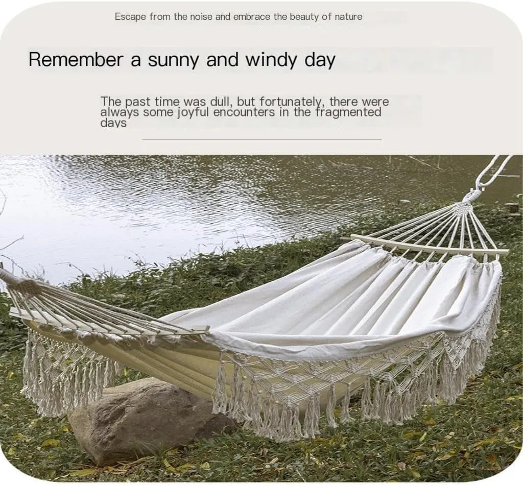 Hamock Outdoor Hammock Sheet Double Camping Hammock Swing Spring Outing Camping Anti-Rollover Canvas Hanging Basket Hanmock(White)