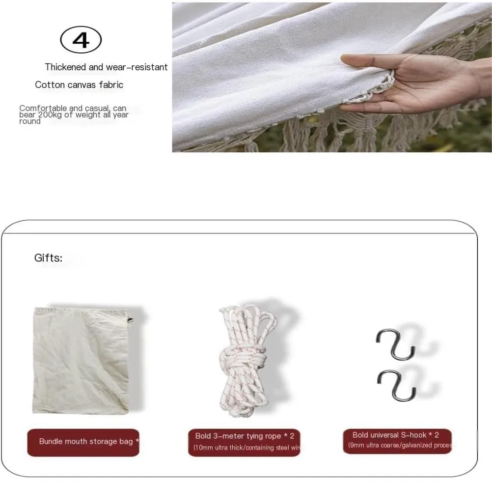 Hamock Outdoor Hammock Sheet Double Camping Hammock Swing Spring Outing Camping Anti-Rollover Canvas Hanging Basket Hanmock(White)