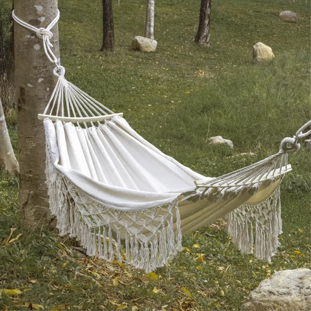 Hamock Outdoor Hammock Sheet Double Camping Hammock Swing Spring Outing Camping Anti-Rollover Canvas Hanging Basket Hanmock(White)