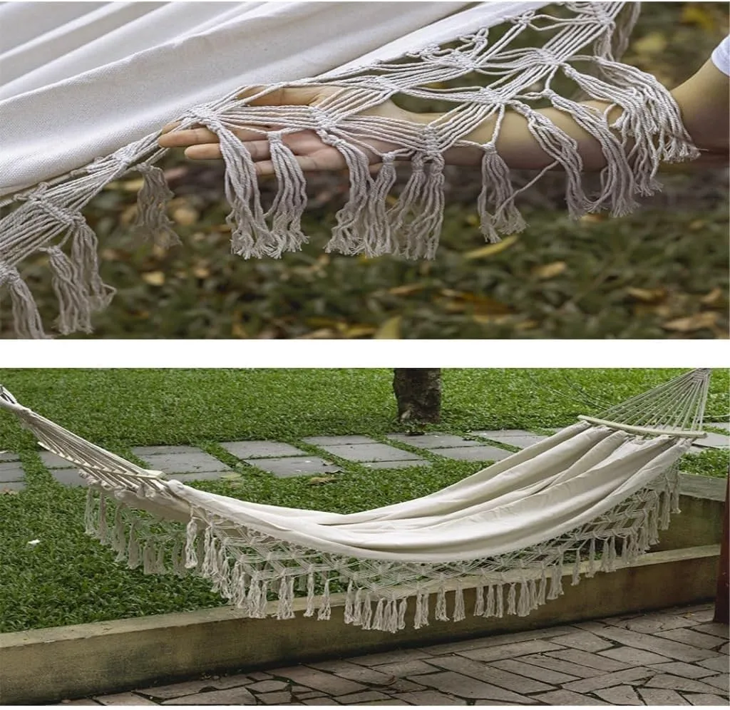 Hamock Outdoor Hammock Sheet Double Camping Hammock Swing Spring Outing Camping Anti-Rollover Canvas Hanging Basket Hanmock(White)