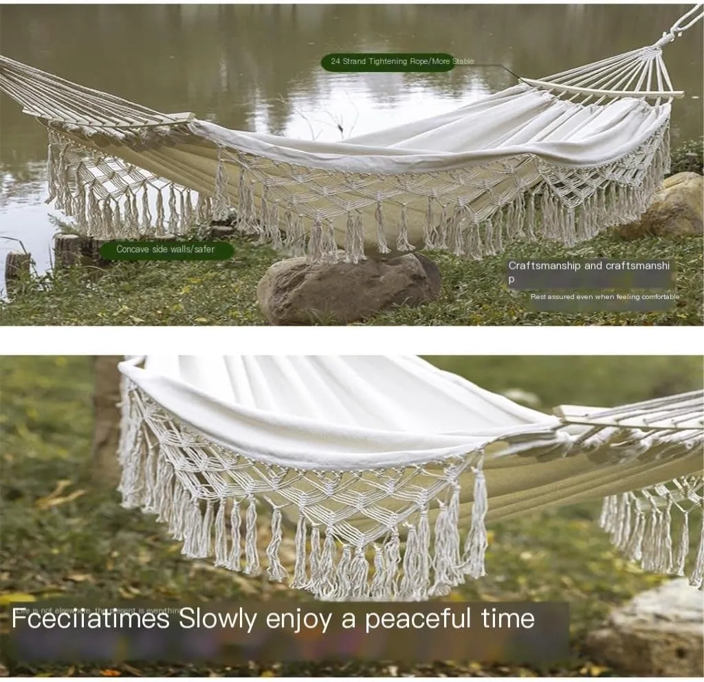 Hamock Outdoor Hammock Sheet Double Camping Hammock Swing Spring Outing Camping Anti-Rollover Canvas Hanging Basket Hanmock(White)