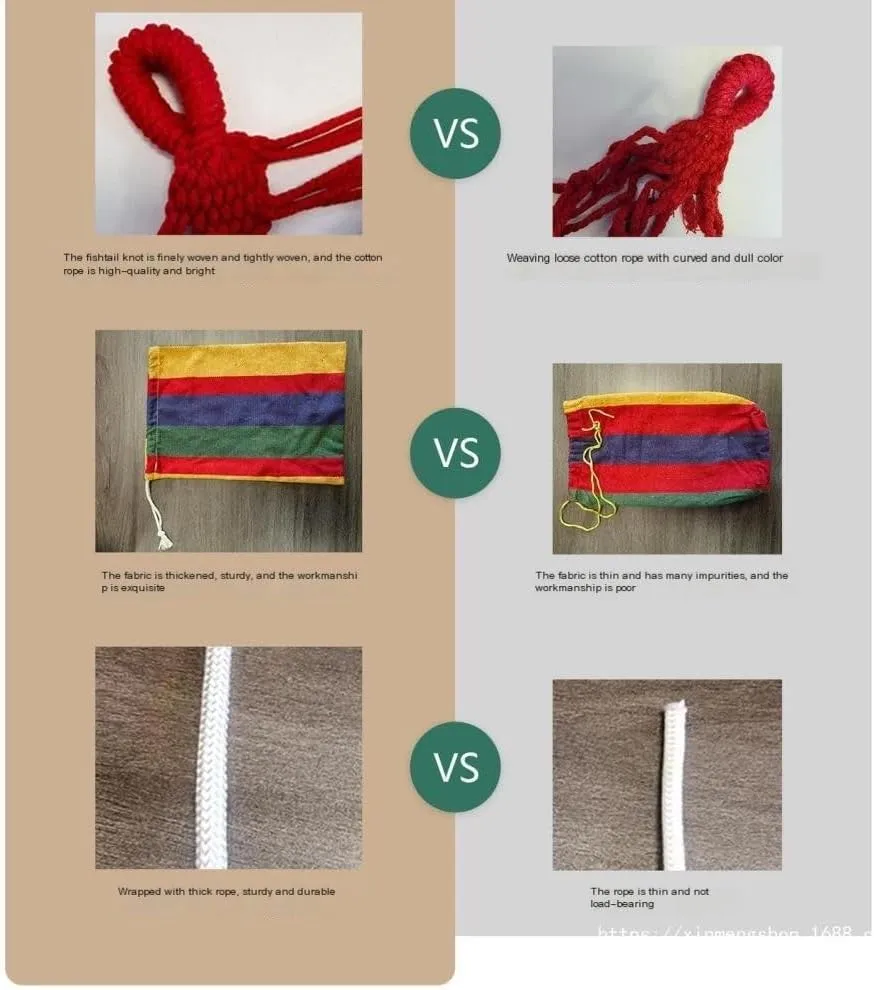 Hamock Outdoor Hammock Woven Tassel Thick Canvas Straight Stick Anti-Rollover Leisure Camping Single Double Swing Hanmock(Red,A)