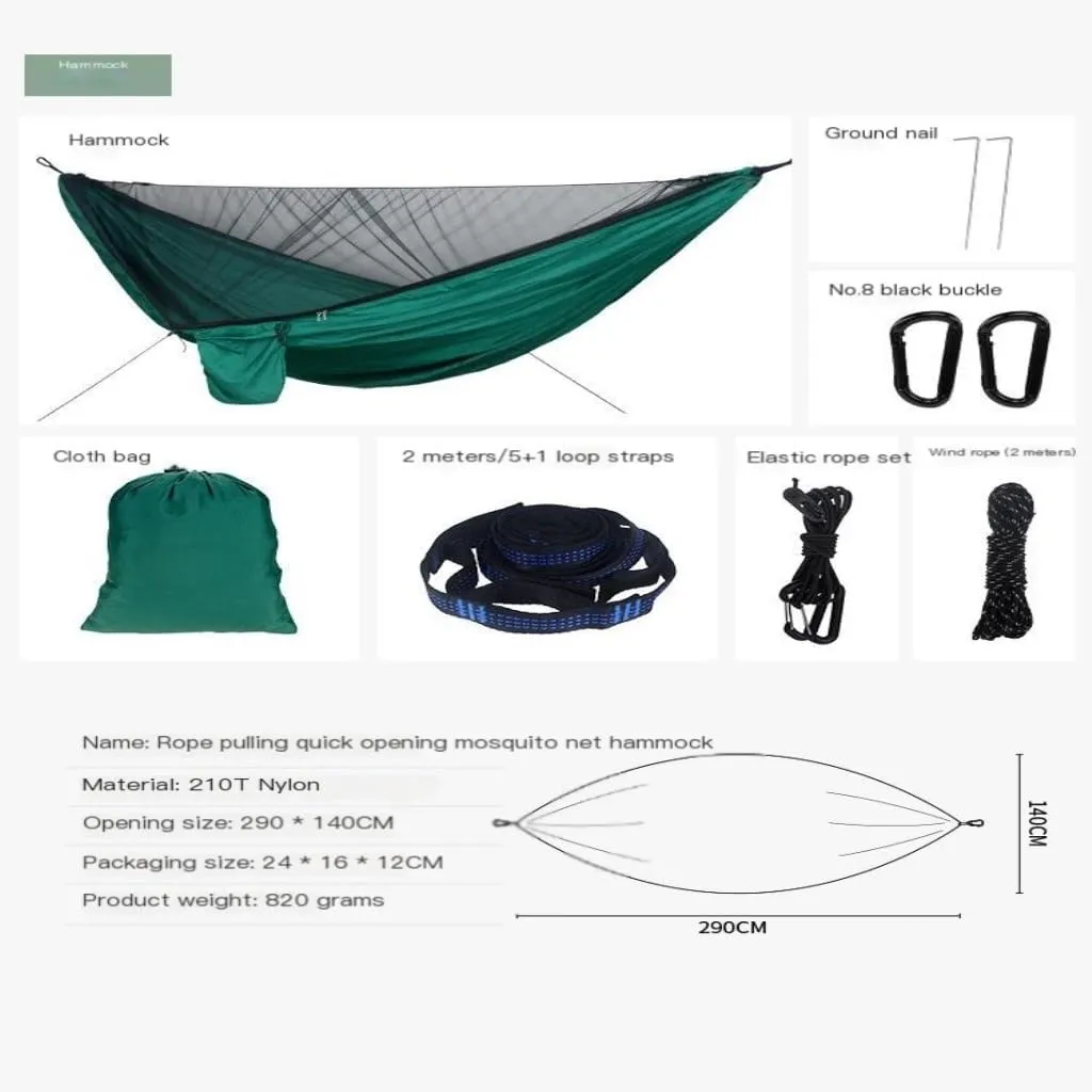 Hamock Outdoor Mosquito Net Hammock Canopy Set Outdoor Camping Quick-Open Hammock Plus Rainproof Sunshade Canopy Hanmock(E)