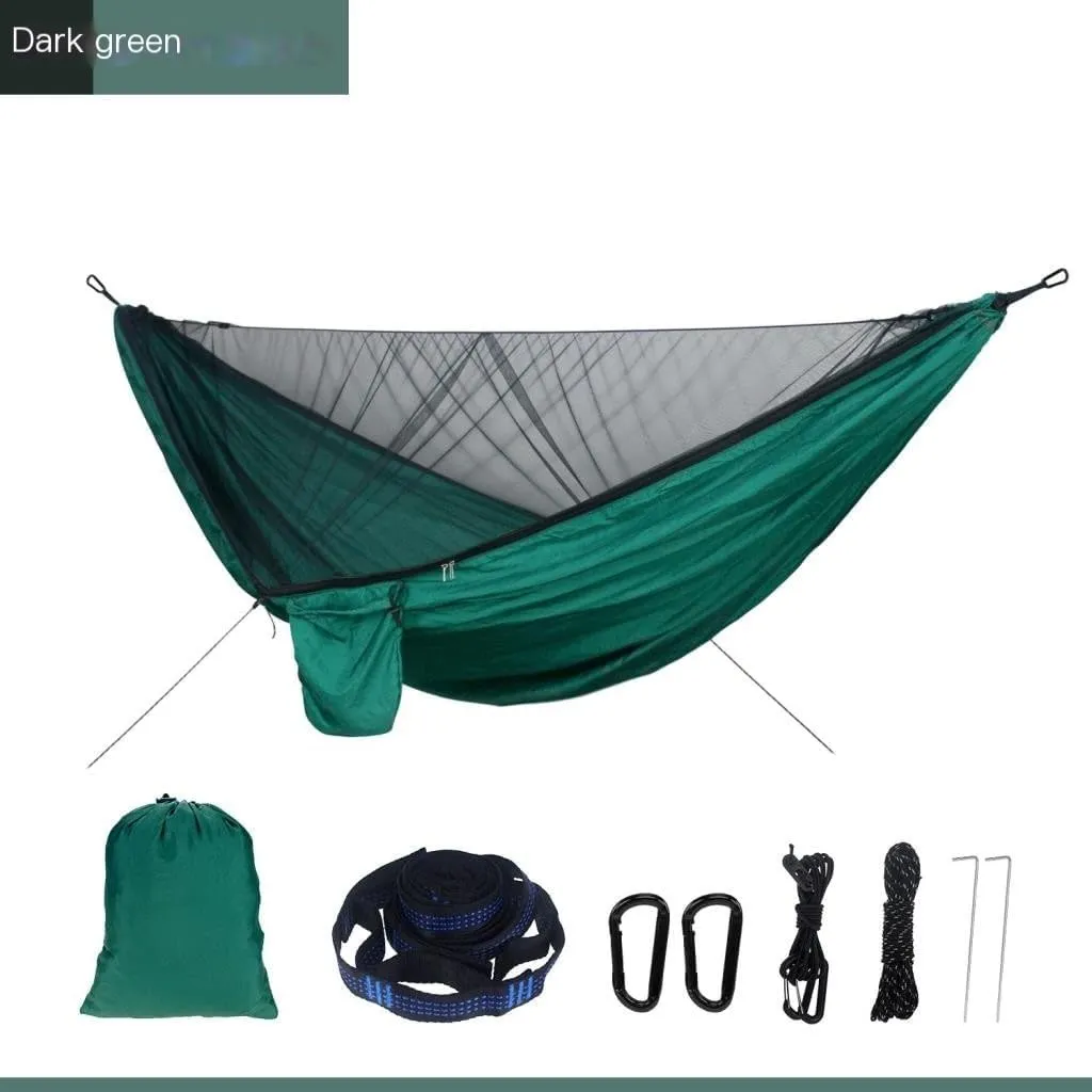 Hamock Outdoor Mosquito Net Hammock Canopy Set Outdoor Camping Quick-Open Hammock Plus Rainproof Sunshade Canopy Hanmock(E)