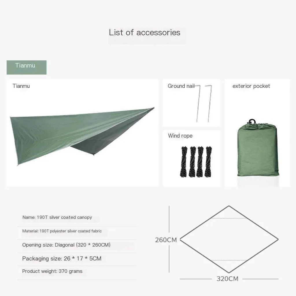 Hamock Outdoor Mosquito Net Hammock Canopy Set Outdoor Camping Quick-Open Hammock Plus Rainproof Sunshade Canopy Hanmock(E)
