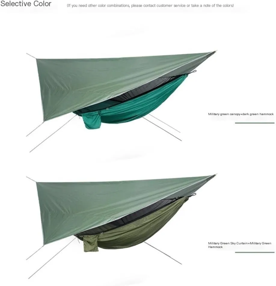 Hamock Outdoor Mosquito Net Hammock Canopy Set Outdoor Camping Quick-Open Hammock Plus Rainproof Sunshade Canopy Hanmock(E)