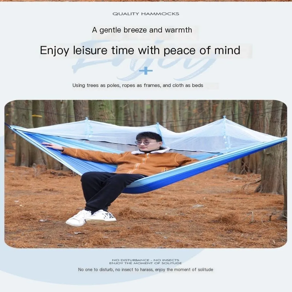 Hamock Outdoor Portable Camping Single Double Mosquito Net Hammock Anti-Mosquito Camping Mesh Mosquito Net Hammock Hanmock(B)
