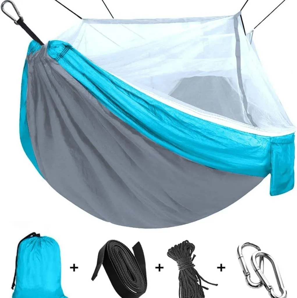 Hamock Outdoor Supplies Parachute Hammock with Mosquito Net Anti-Mosquito Nylon Single and Double Camping Hammock Hanmock(Blue)