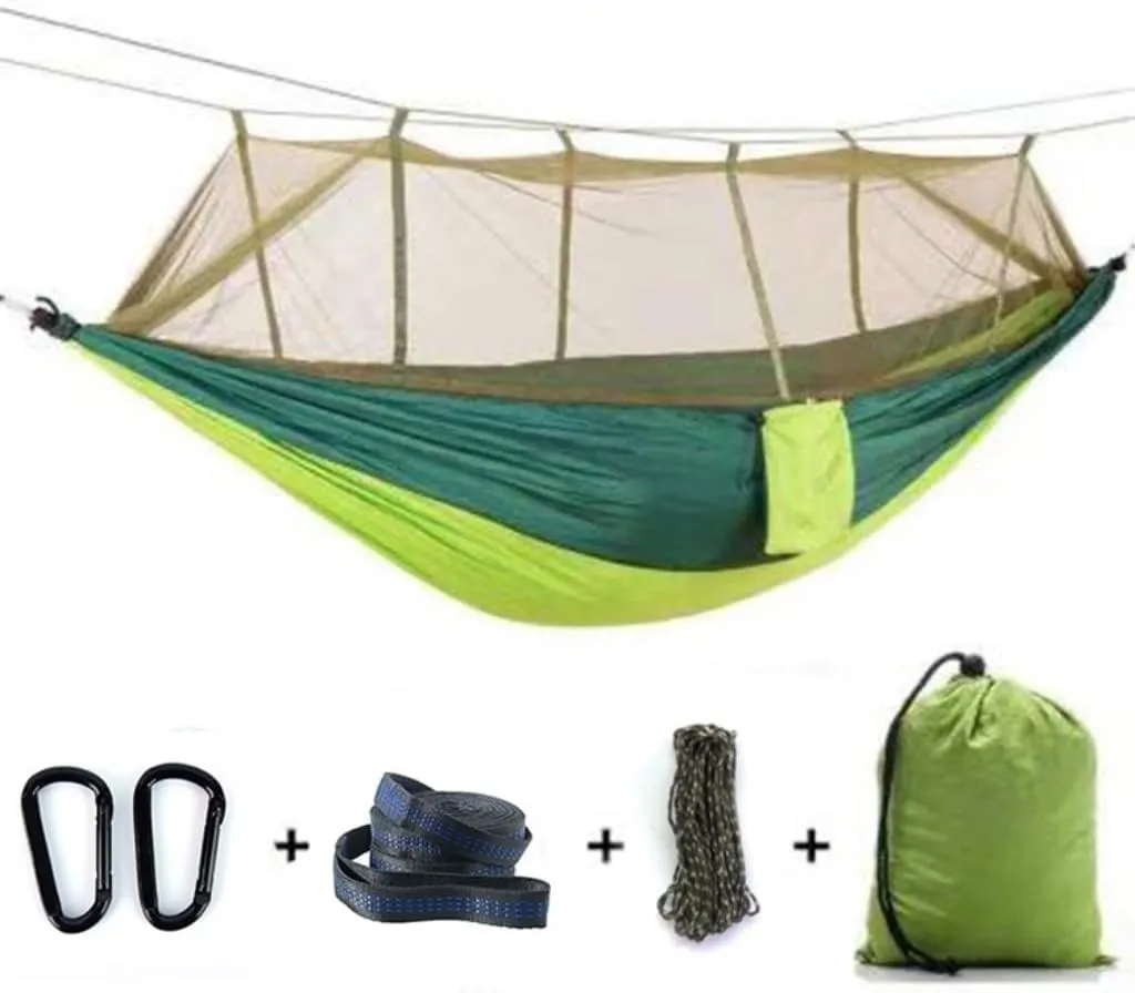Hamock Outdoor Supplies Parachute Hammock with Mosquito Net Anti-Mosquito Nylon Single and Double Camping Hammock Hanmock(Blue)