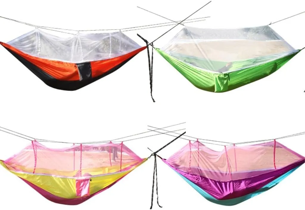 Hamock Outdoor Supplies Parachute Hammock with Mosquito Net Anti-Mosquito Nylon Single and Double Camping Hammock Hanmock(Blue)