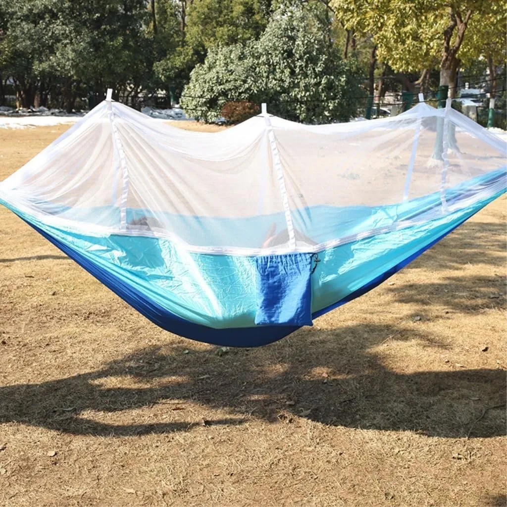 Hamock Outdoor Supplies Parachute Hammock with Mosquito Net Anti-Mosquito Nylon Single and Double Camping Hammock Hanmock(Blue)