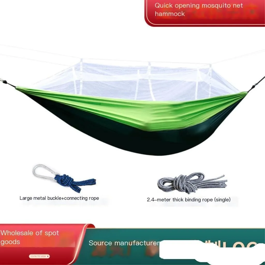 Hamock Quick-Open Mosquito Net Hammock Outdoor Anti-Rollover Single and Double Outdoor Camping Anti-Mosquito Hanmock(Blue)