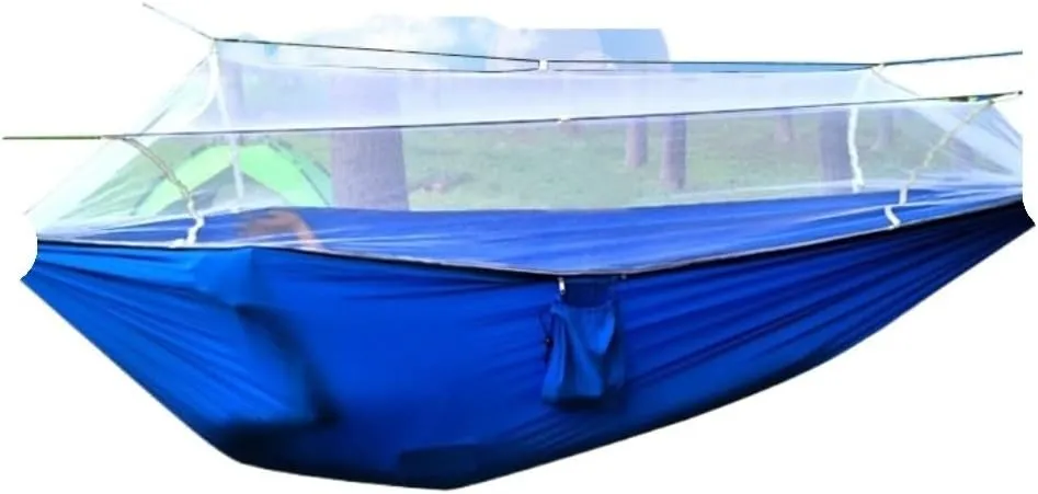 Hamock Quick-Open Mosquito Net Hammock Outdoor Anti-Rollover Single and Double Outdoor Camping Anti-Mosquito Hanmock(Blue)