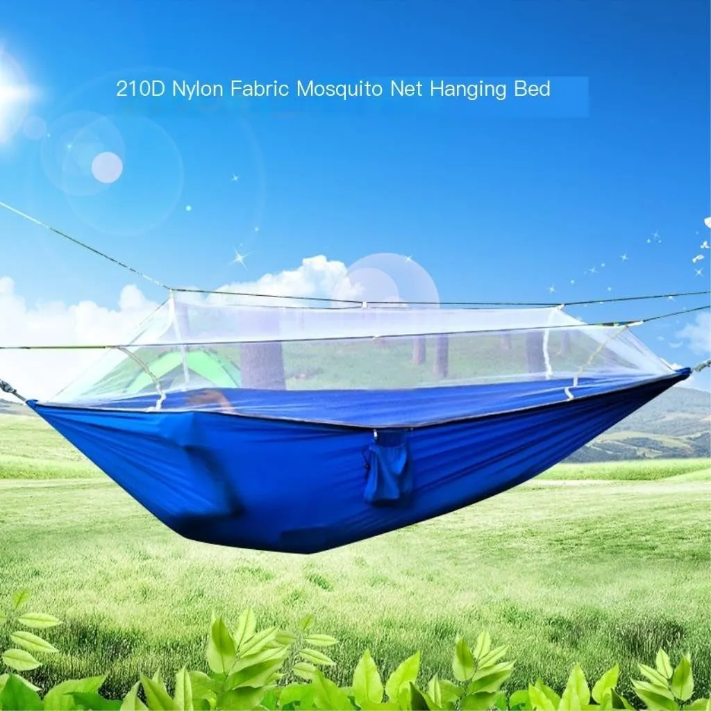 Hamock Quick-Open Mosquito Net Hammock Outdoor Anti-Rollover Single and Double Outdoor Camping Anti-Mosquito Hanmock(Blue)