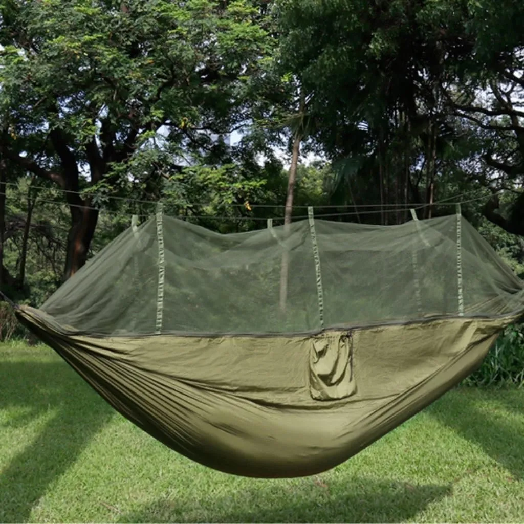 Hamock Quick-Open Mosquito Net Hammock Outdoor Anti-Rollover Single and Double Outdoor Camping Anti-Mosquito Hanmock(Blue)