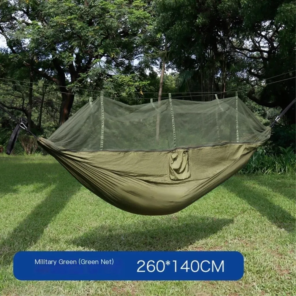 Hamock Quick-Open Mosquito Net Hammock Outdoor Anti-Rollover Single and Double Outdoor Camping Anti-Mosquito Hanmock(Blue)