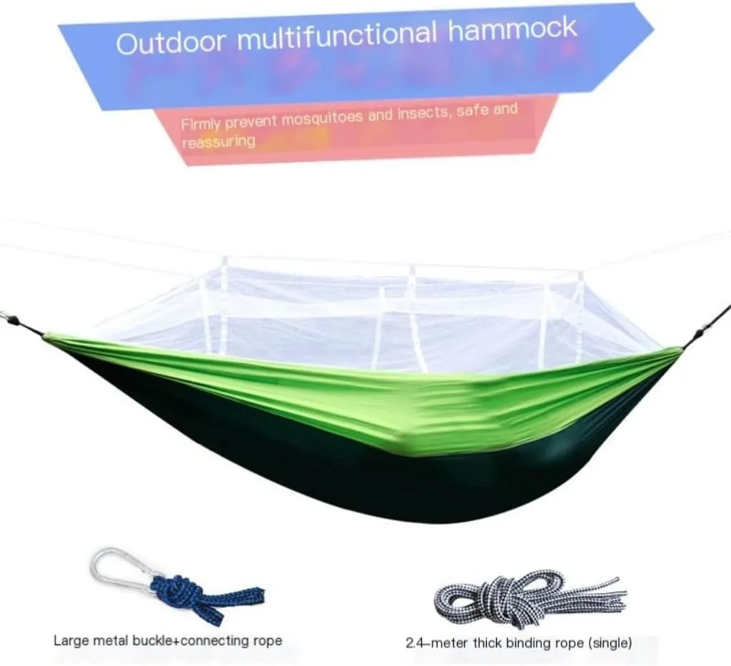 Hamock Quick-Open Mosquito Net Hammock Outdoor Anti-Rollover Single and Double Outdoor Camping Anti-Mosquito Hanmock(Blue)