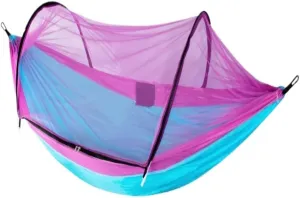 Hamock Quick-Release Hammock with Mosquito Net Hanging Sheet Double Parachute Cloth Anti-Rollover Camping Hammock Hanmock(Pink)