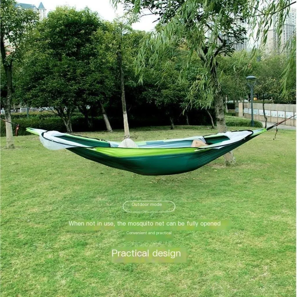Hamock Quick-Release Hammock with Mosquito Net Hanging Sheet Double Parachute Cloth Anti-Rollover Camping Hammock Hanmock(Pink)