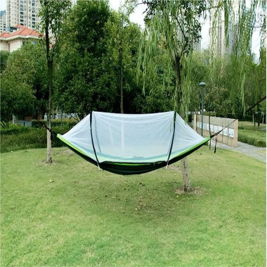 Hamock Quick-Release Hammock with Mosquito Net Hanging Sheet Double Parachute Cloth Anti-Rollover Camping Hammock Hanmock(Pink)