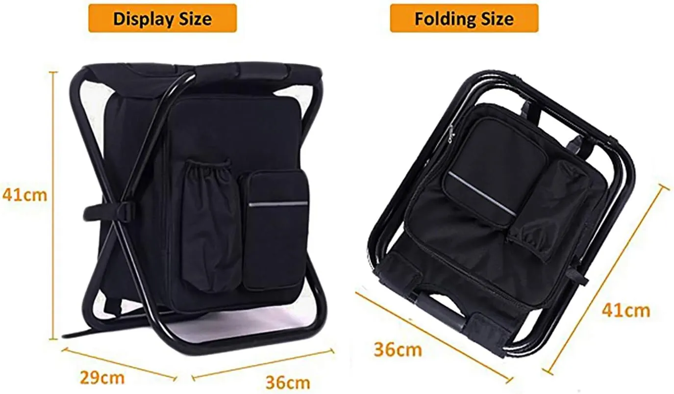 HANERDUN 3 in 1 Backpack Stool Cooler Chair, Foldable Camping Fishing Stool, Portable Backpack Chair for Outdoor Hiking Walking,Black
