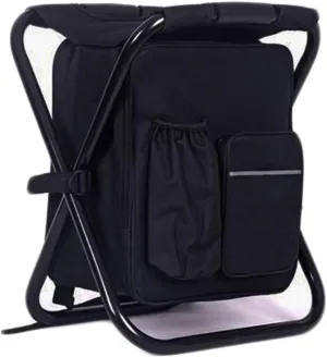 HANERDUN 3 in 1 Backpack Stool Cooler Chair, Foldable Camping Fishing Stool, Portable Backpack Chair for Outdoor Hiking Walking,Black