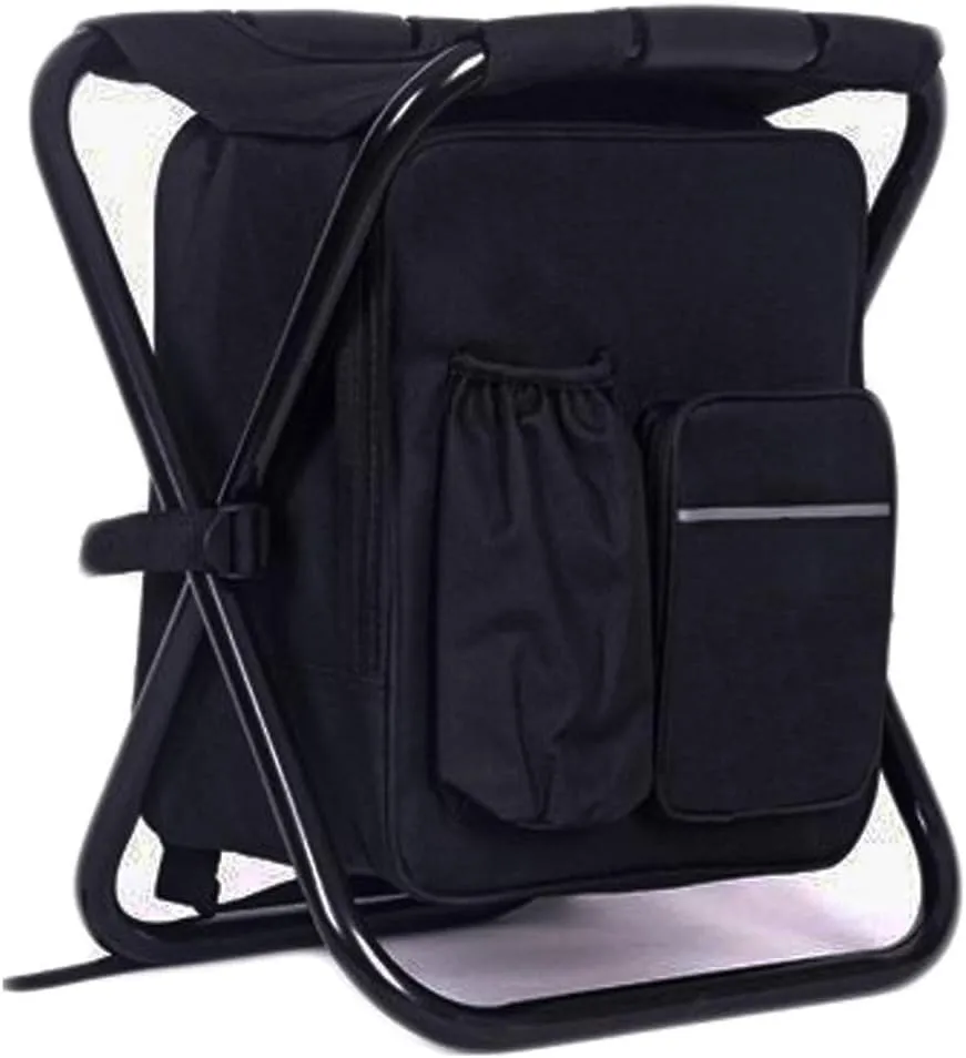 HANERDUN 3 in 1 Backpack Stool Cooler Chair, Foldable Camping Fishing Stool, Portable Backpack Chair for Outdoor Hiking Walking,Black