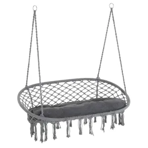 Hanging Chair 2 Seat Metal Swinging Hammock Chair with Cushion & Macrame Net Pattern 396 lbs Capacity Dark Grey