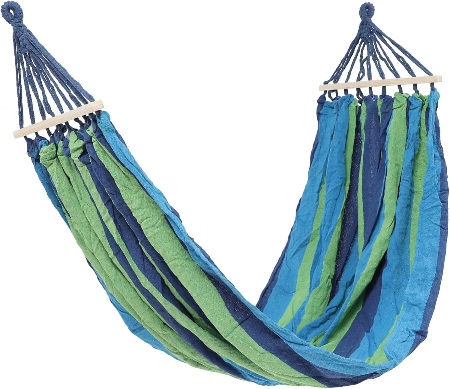 Happyyami Rainbow Canvas Hammock Portable Double Person Parachute Swing Bed with Rollover Wooden Stick for Camping Travel Lightweight Easy Setup Blue