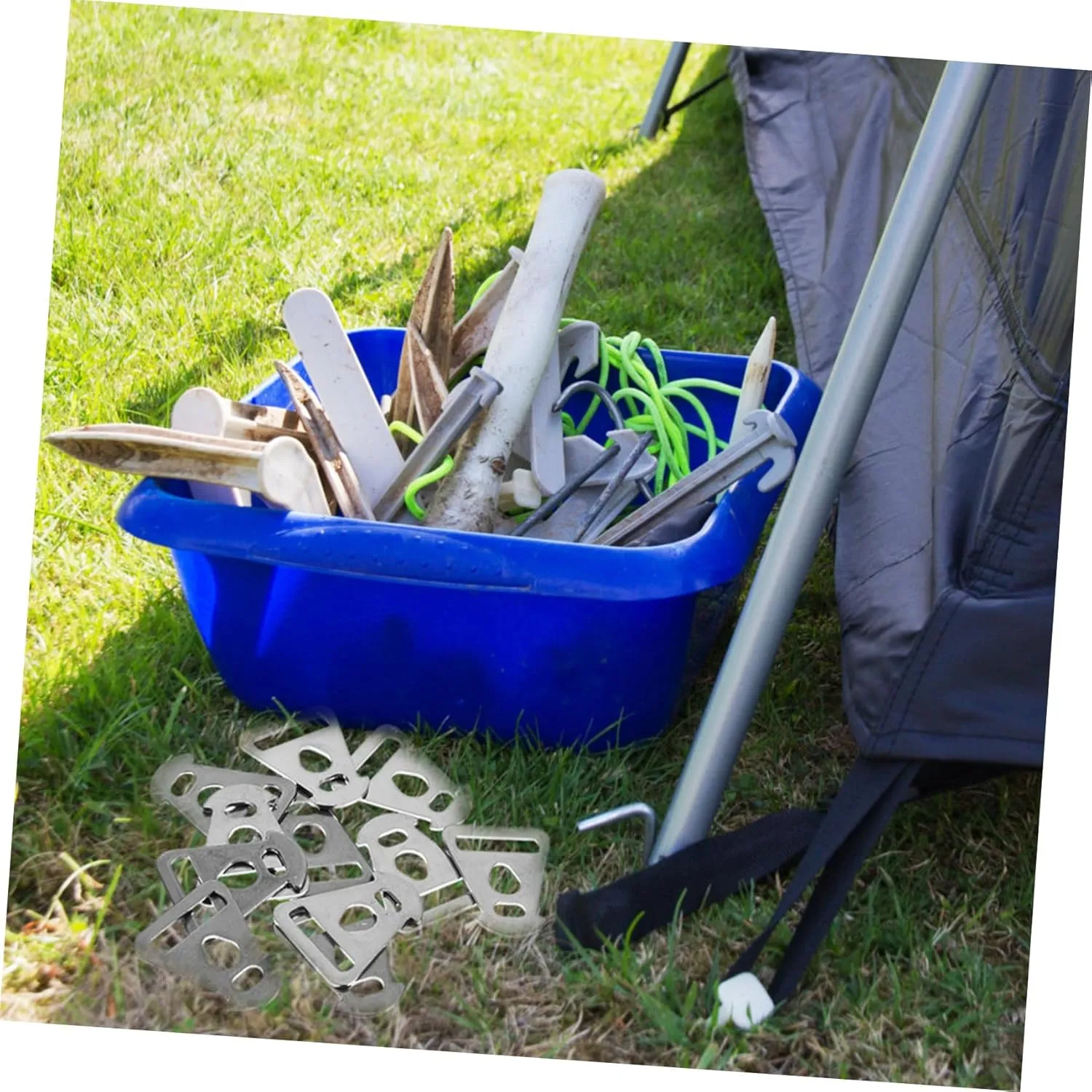 Happyyami Stainless Steel Triangle Patio Portable Camping Toilet Camping Gazebo Camping Rope Tensioner Camping