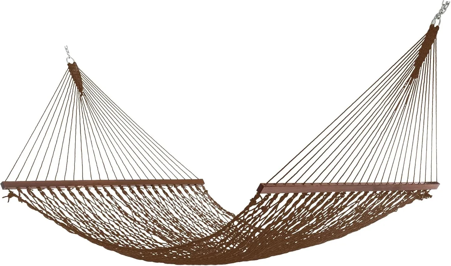 Hatteras Hammocks Deluxe Antique Brown Duracord Rope Hammock with Free Extension Chains & Tree Hooks, Handcrafted in The USA, 450 LB Weight Capacity, 13 ft. x 60 in