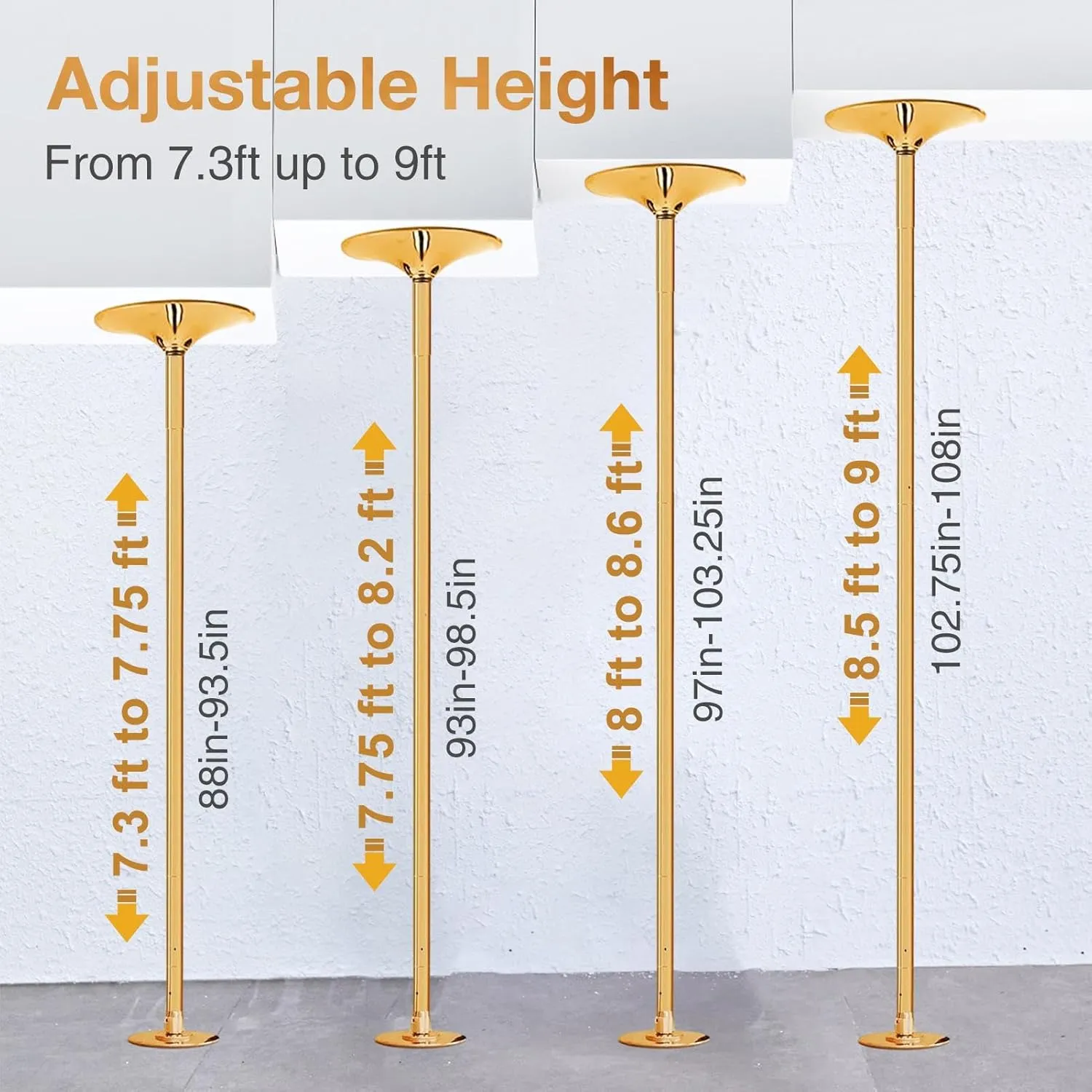 Heavy-Duty Professional Spinnings & Static Dancing Pole,45mm Portable Removable Dance Pole for Home Fitness,Stripper Pole Adjustable Height(88"-108"),Holds 330 Lbs,with Tools