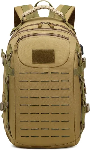 Heavy duty zipper military backpack Outdoor Tactical Backpack，Nylon canvas Knapsack，hiking camping travel Backpack， 3-day backpack，water resistantt (01#khaki)