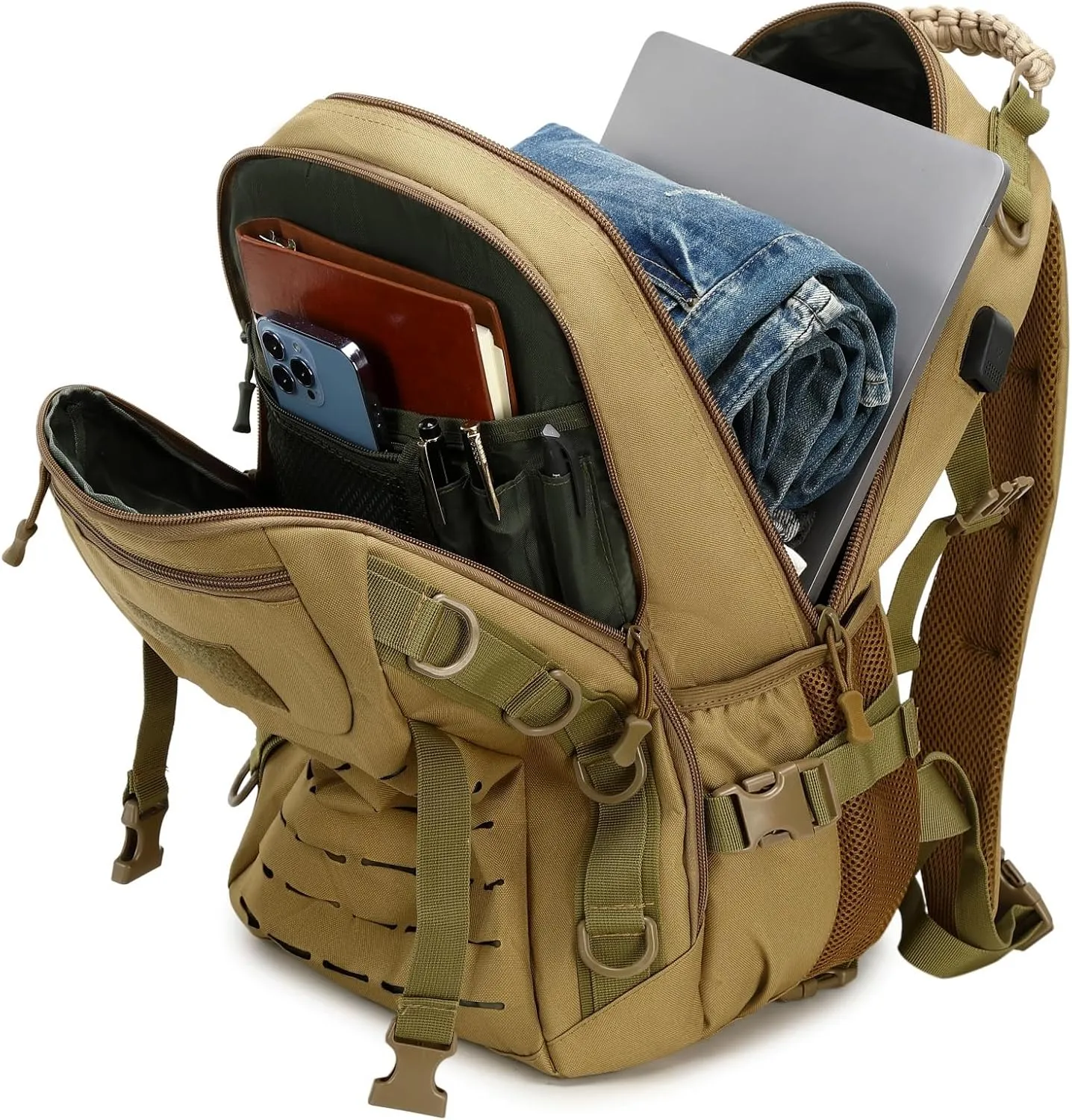 Heavy duty zipper military backpack Outdoor Tactical Backpack，Nylon canvas Knapsack，hiking camping travel Backpack， 3-day backpack，water resistantt (01#khaki)