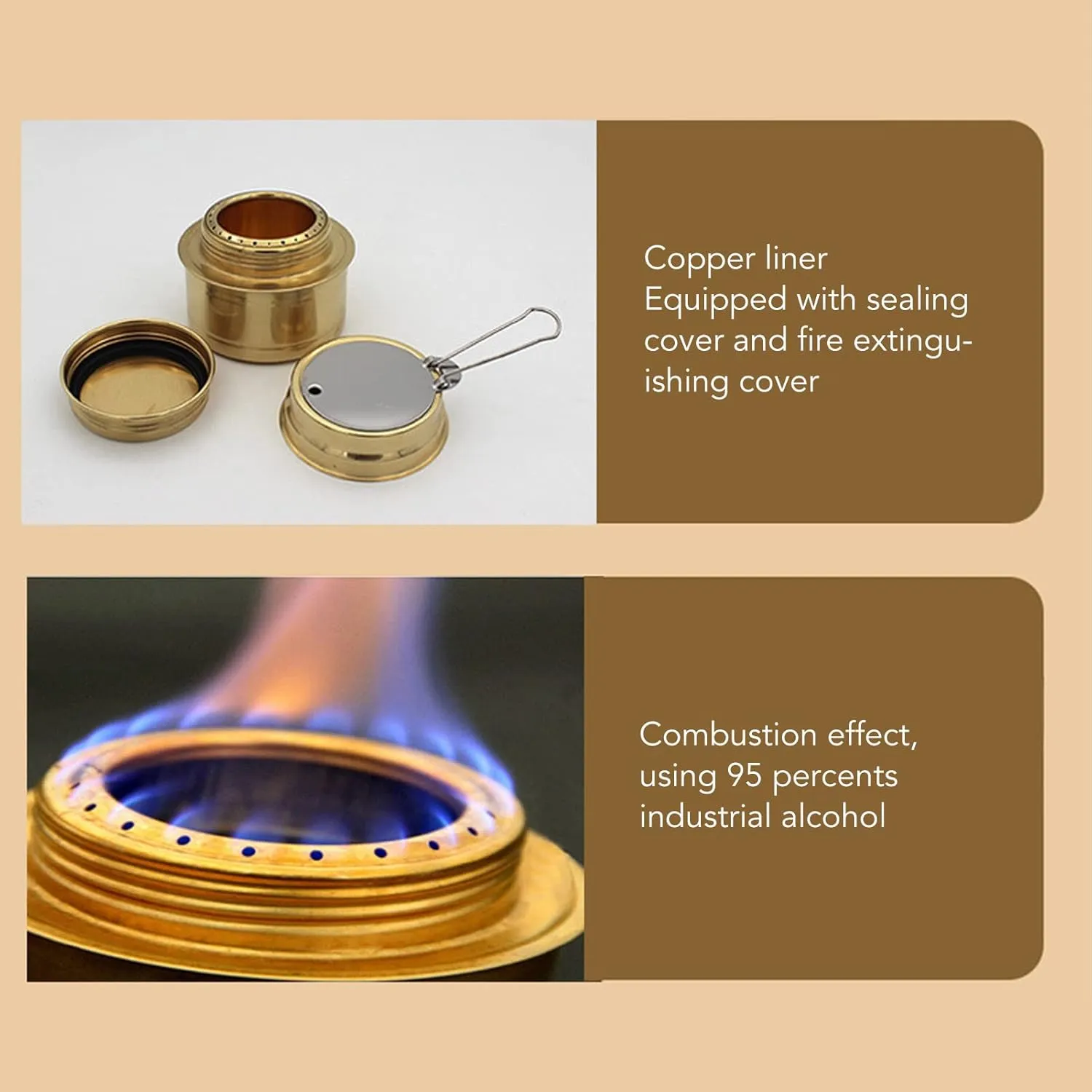 Heayzoki Mini Alcohol Stove for Backpacking, Portable Copper Spirit Burner, Aluminium Alloy Alcohol Spirit Burner with Extended Handle, for Camping Picnic Hiking