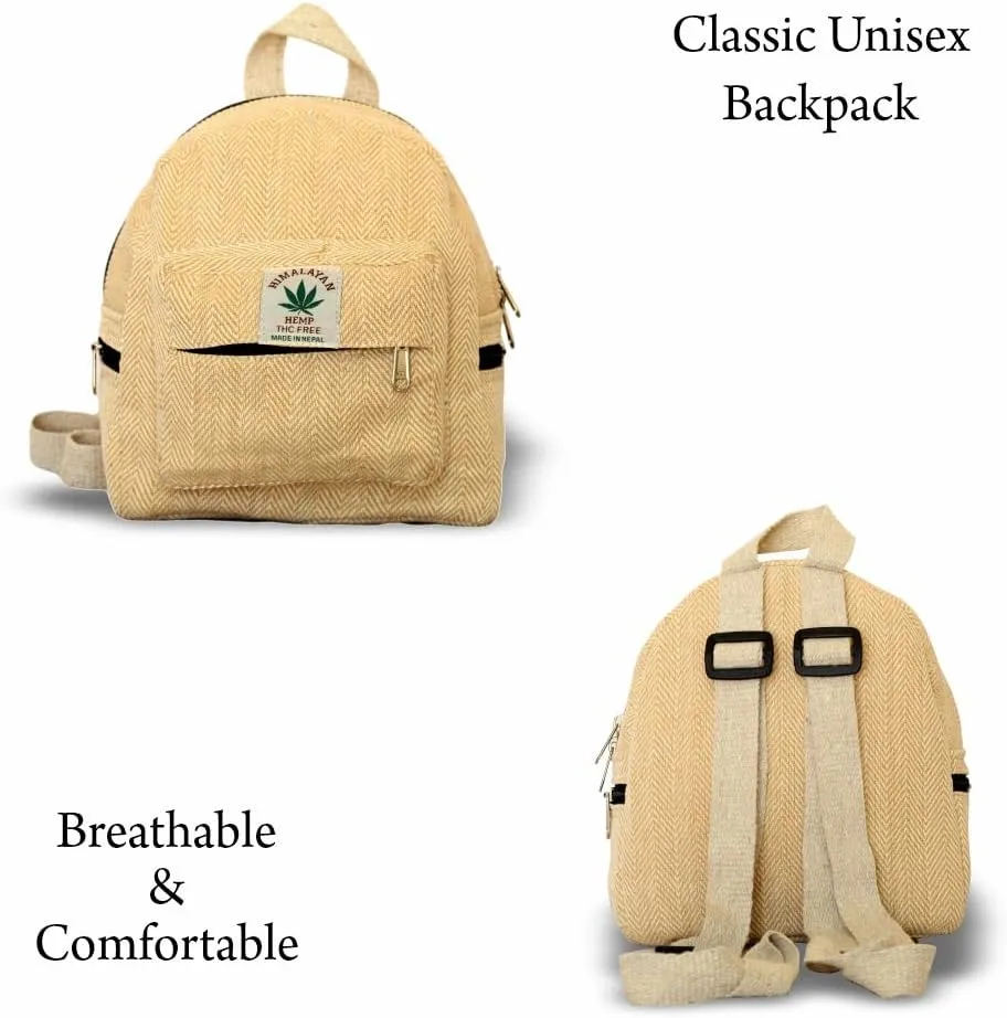 Hemp Mini Backpack for women Adjustable shoulder strap Mini Bag Washable Lightweight Casual Daypack (Beige)